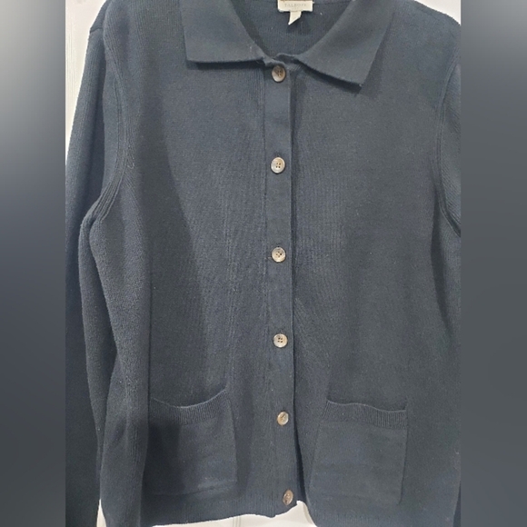 Talbots Black Front Button Down Cardigan with Collar in Size XL - Picture 4 of 12